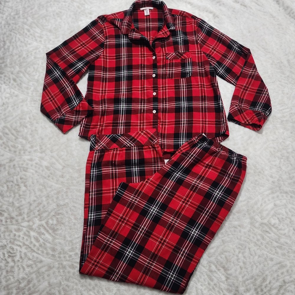 Victoria's Secret Women's Plaid Pajama Set Red and Black Sz M